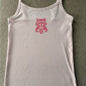 Pink Ribbed Tank Top with Raccoon Graphic